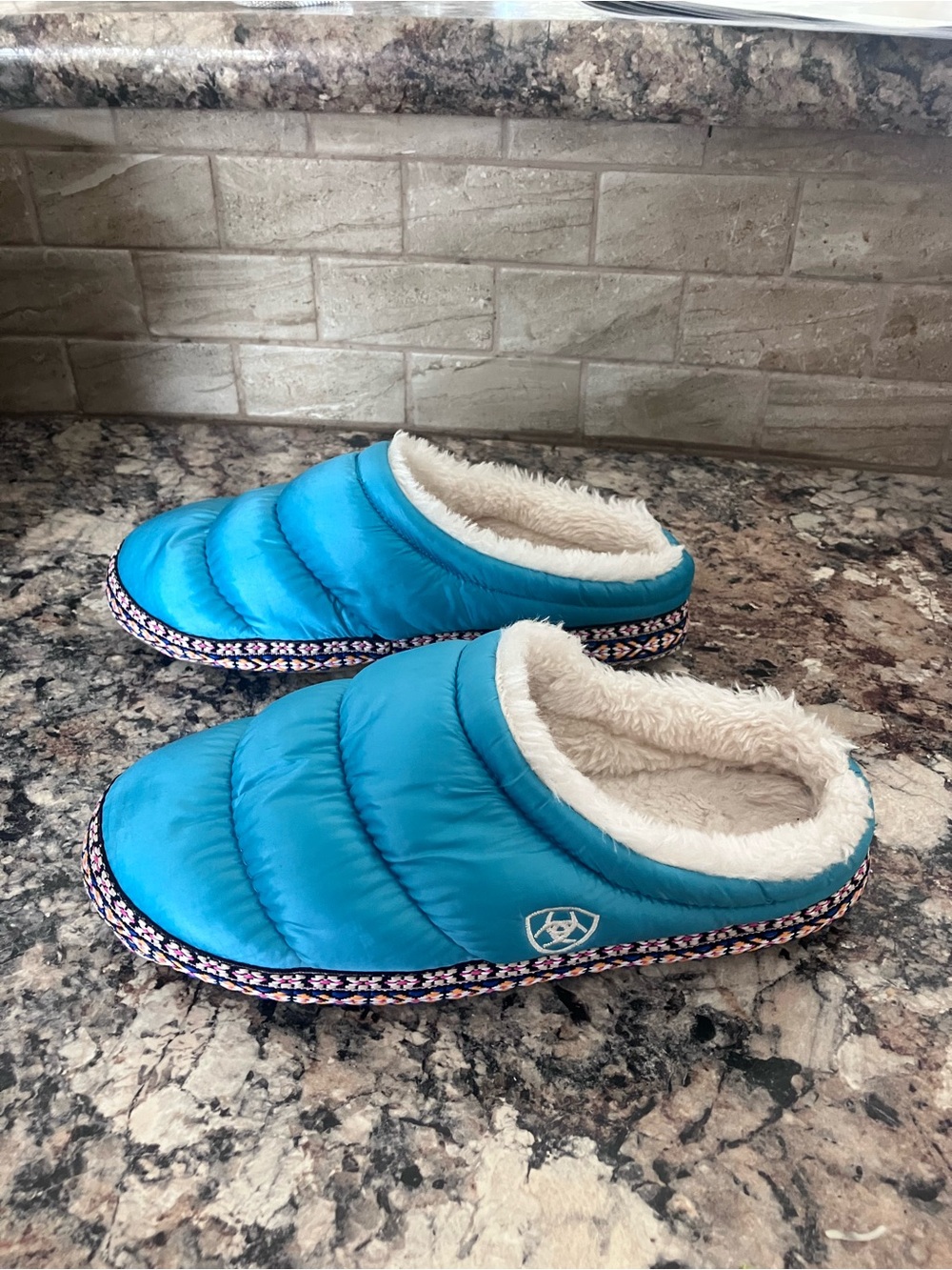 Ariat Turquoise Quilted Faux-Fur Lined Slip-On Slippers
